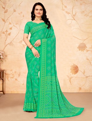 Trendy green bandhani printed saree