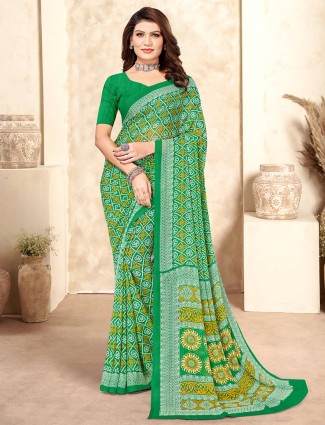 Trendy green chiffon printed saree