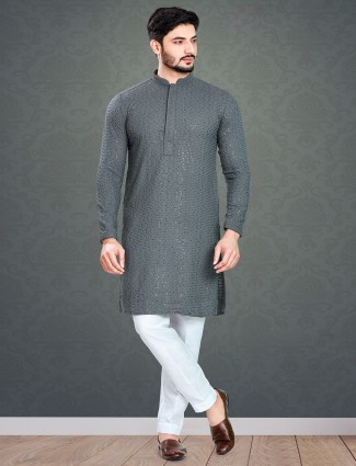 Trendy grey cotton kurta suit