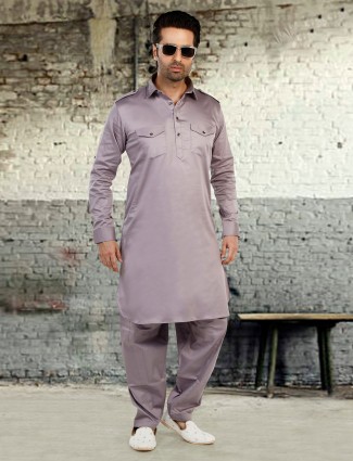 Trendy grey cotton pathani suit
