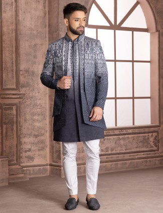Trendy grey shaded silk indowestern