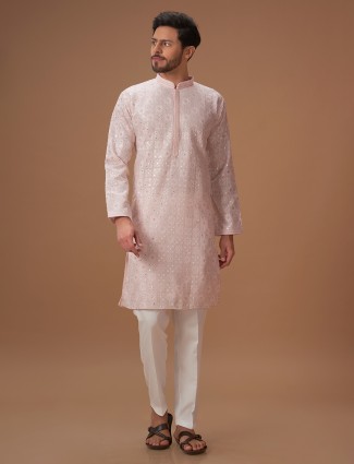 Trendy light pink embroidery kurta suit