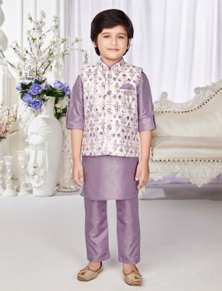 Trendy light purple silk waistcoat set