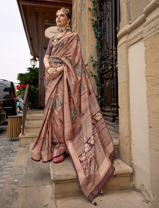 Trendy maroon printed saree in silik
