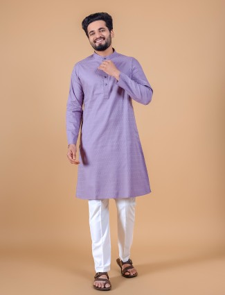 Trendy mauve purple silk kurta suit