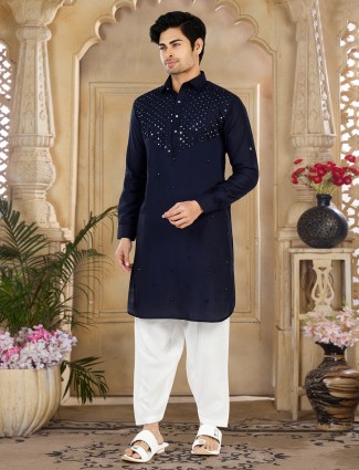 Trendy navy cotton pathani suit
