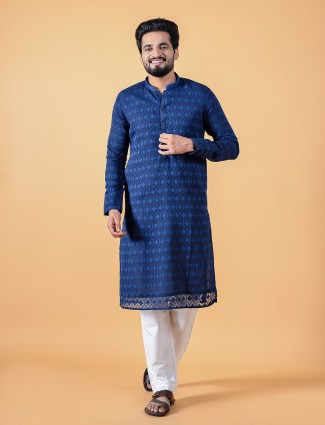 Trendy navy kurta suit in cotton