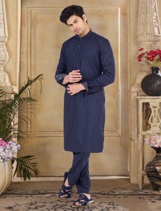 Trendy navy plain cotton kurta suit