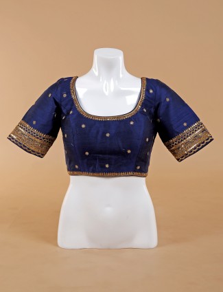 Trendy navy raw silk blouse