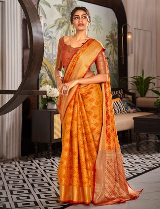 Trendy patola silk orange saree