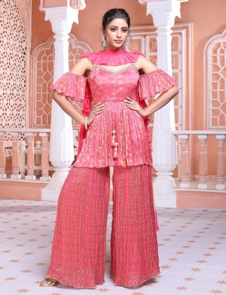 Trendy pink printed sharara suit