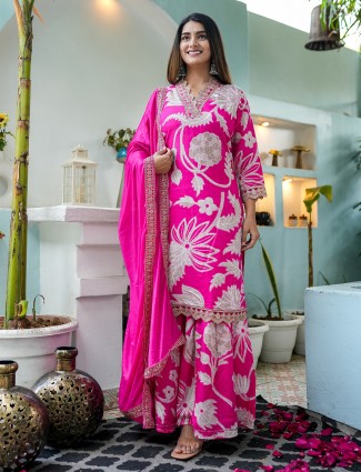 Trendy pink silk sharara suit