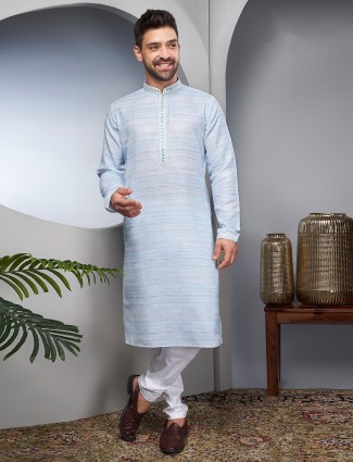 Trendy printed light blue kurta suit