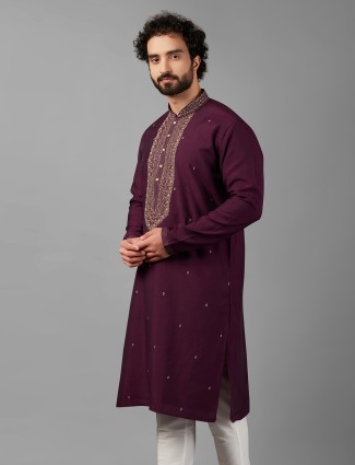 Trendy purple silk kurta suit
