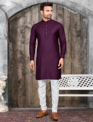 Trendy purple silk plain kurta suit