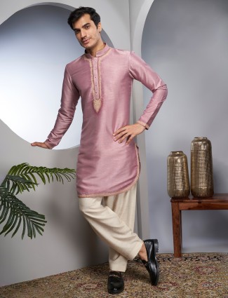 Trendy raw silk kurta suit in pink