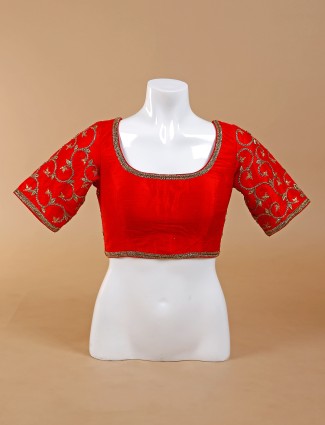 Trendy raw silk red blouse