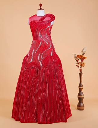 Trendy red designer gown