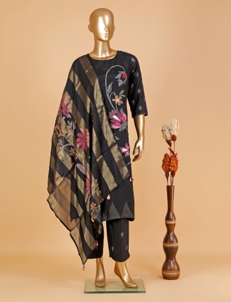 Trendy silk black printed kurti set