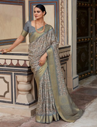 Trendy silk grey printed saree
