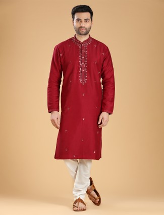Trendy silk maroon kurta suit