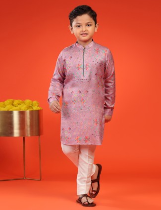 Trendy silk mauve pink printed kurta suit