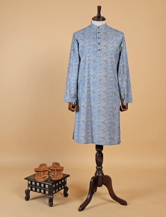 Trendy sky blue cotton printed kurta suit