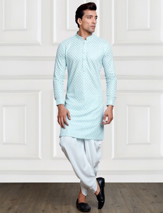 Trendy sky blue rayon cotton kurta suit