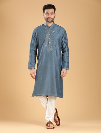 Trendy stone blue silk kurta suit