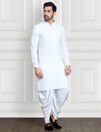 Trendy white embroidery kurta suit for festive