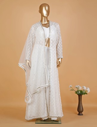 Trendy white georgette jacket style palazzo suit
