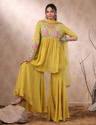 Trendy yellow georgette sharara suit