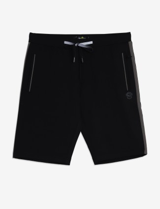 TYZ black cotton solid shorts