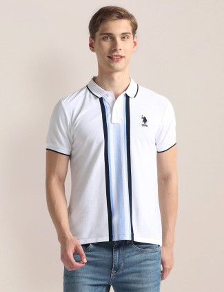 U S POLO ASSN stripe white cotton t-shirt