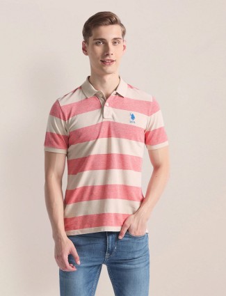 U S POLO ASSN beige and pink cotton t-shirt