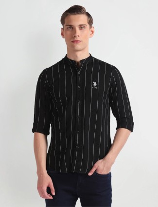 U S POLO ASSN black stripe cotton shirt