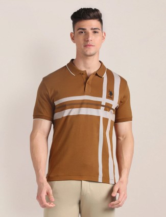 U S POLO ASSN brown stripe cotton t-shirt 