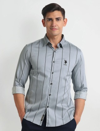 U S POLO ASSN casual grey stripe cotton shirt