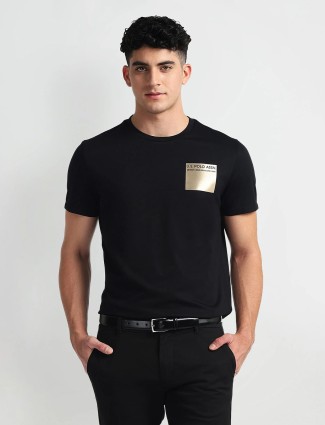 U S POLO ASSN cotton plain black t-shirt