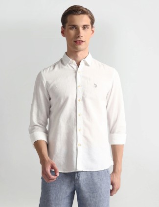 U S POLO ASSN cotton white plain shirt