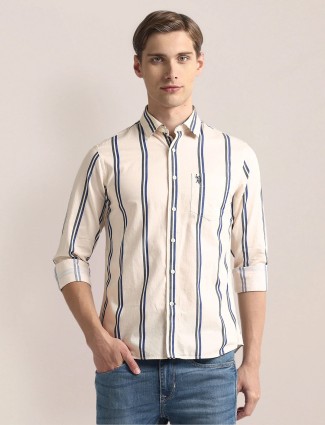 U S POLO ASSN cream stripe cotton shirt