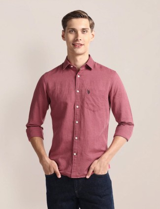 U S POLO ASSN dark pink cotton shirt