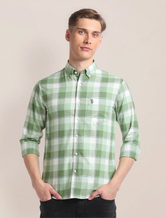 U S POLO ASSN green cotton checks shirt