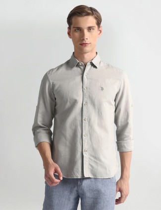 U S POLO ASSN light grey plain cotton shirt
