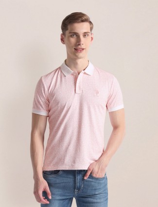 U S POLO ASSN light pink cotton printed t-shirt