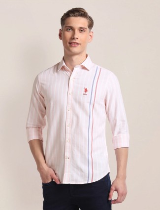 U S POLO ASSN light pink cotton stripe shirt