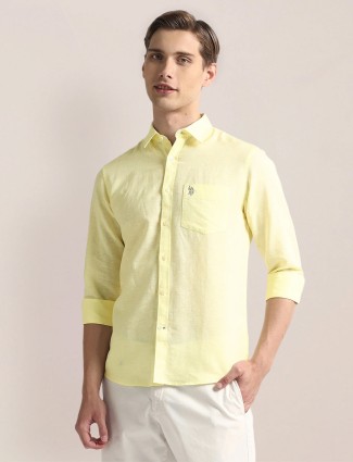 U S POLO ASSN light yellow plain cotton shirt