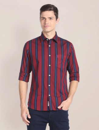 U S POLO ASSN maroon stripe cotton shirt