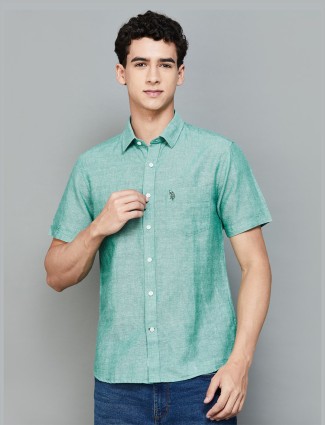 U S POLO ASSN mint green plain cotton shirt