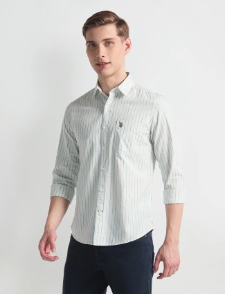 U S POLO ASSN off-white stripe cotton shirt